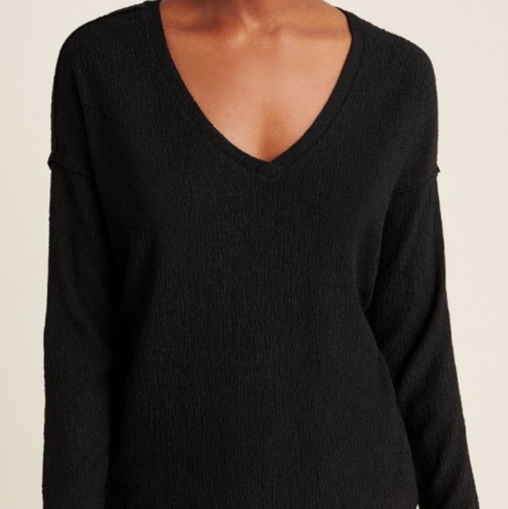 Anthropologie Brand New Textured Black Ling sleeve Top. XL. NWT! - Picture 1 of 15